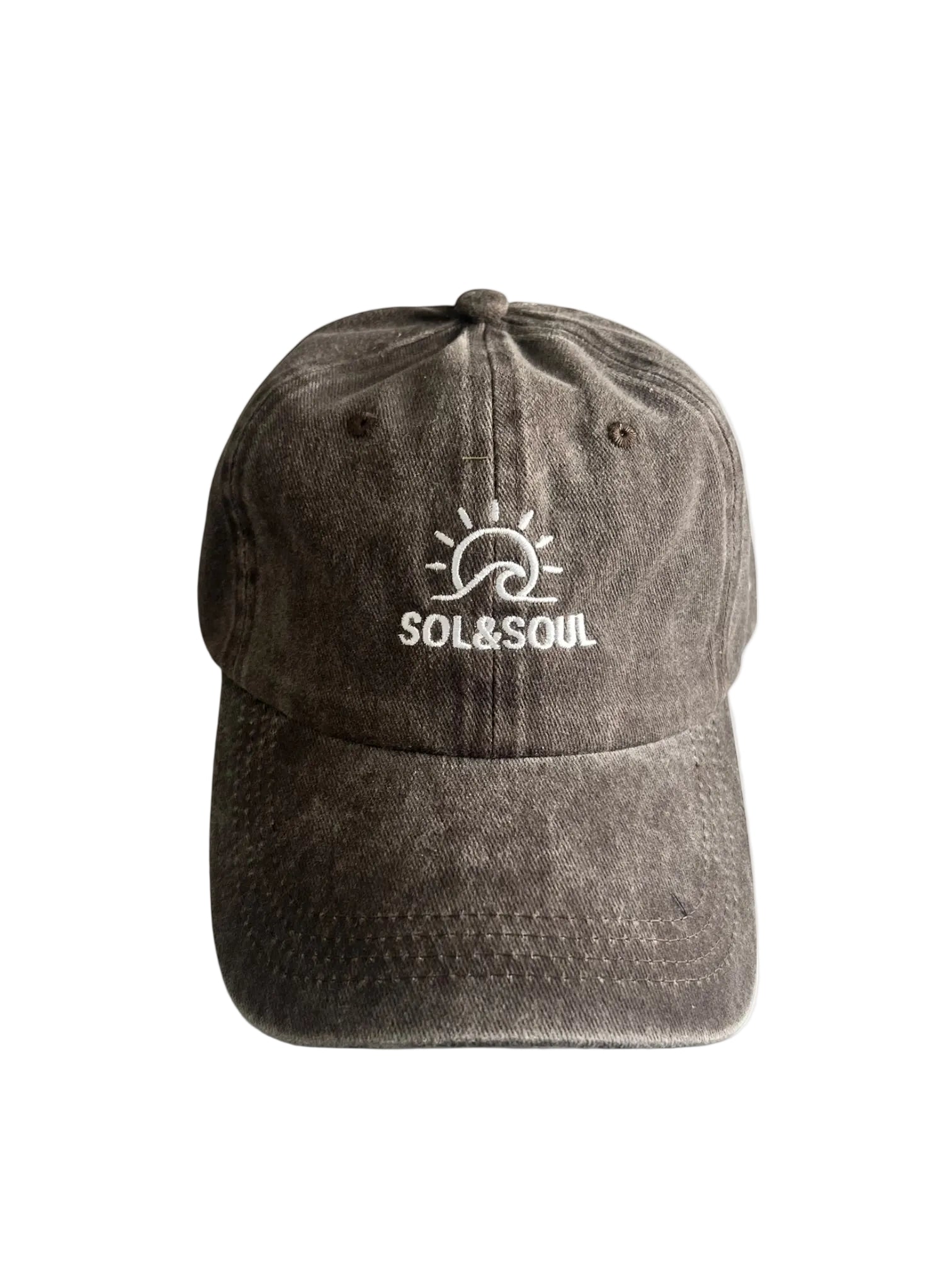 Charcoal cap with 'SOL & SOUL' logo on a white background