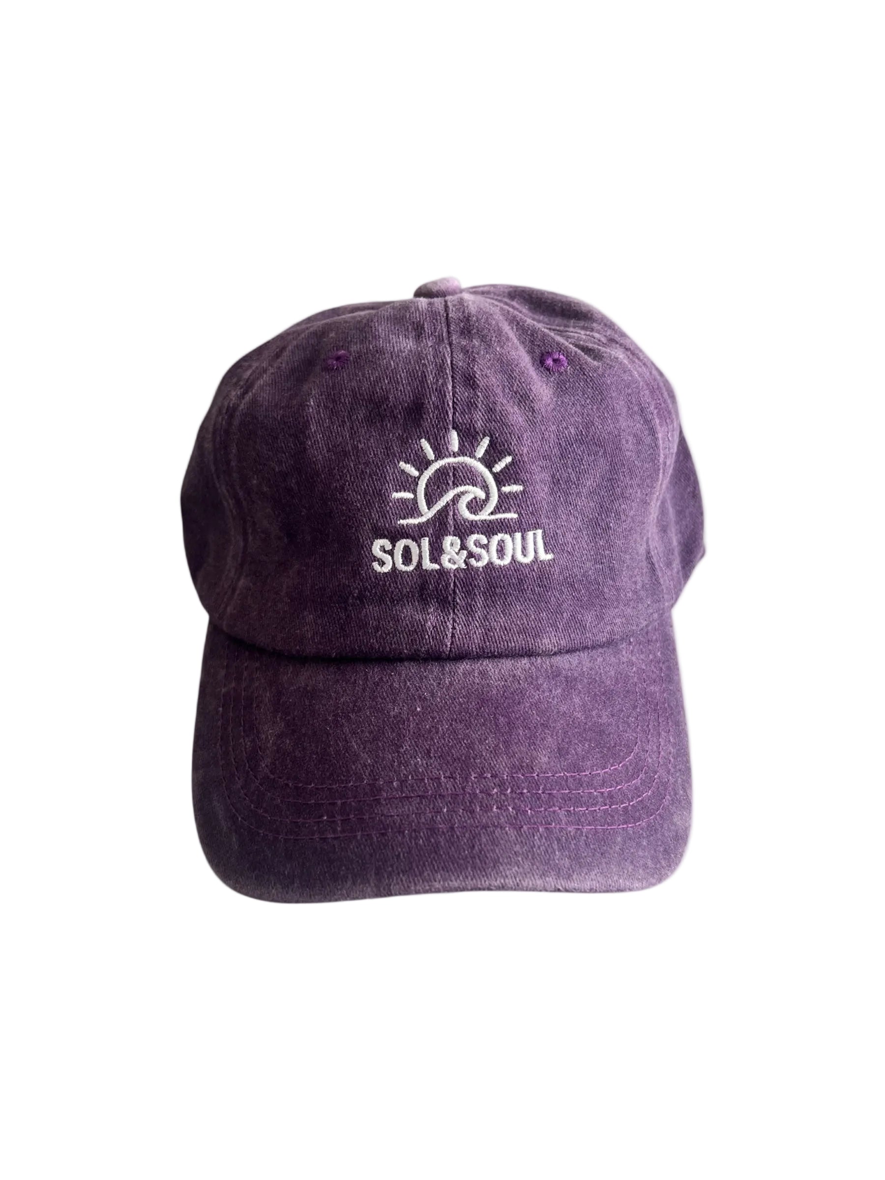 Purple cap with 'SOL&SOUL' logo on a white background